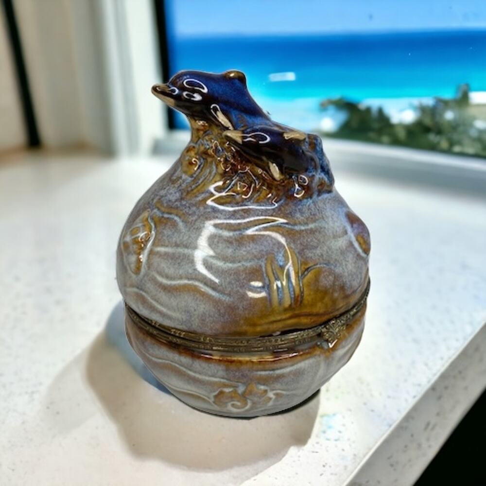 Trinket Box Jewelry Dish Pottery Dolphin